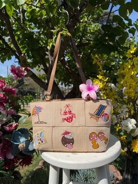 Othr Beige Patchwork Tote with Colorful Beach Embroideries